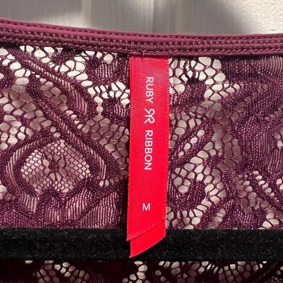 Ruby Ribbon | Plum Purple‎ Lace 3/4 Sleeve Top Style 1874 Sz M - Picture 2 of 7